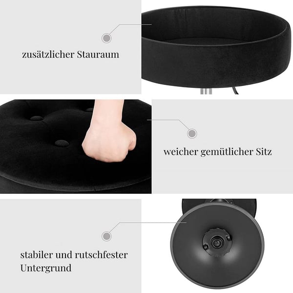 Rootz Justerbar Velvet Barstol - Bordstol - Køkkentaburet - Holdbar, Alsidig, Opbevaring - Sæde Dia 39,5 cm, Ht 49,5-65 cm, Base Dia 38,5 cm