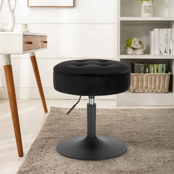 Rootz Justerbar Velvet Barstol - Bordstol - Køkkentaburet - Holdbar, Alsidig, Opbevaring - Sæde Dia 39,5 cm, Ht 49,5-65 cm, Base Dia 38,5 cm