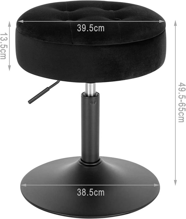 Rootz Justerbar Velvet Barstol - Bordstol - Køkkentaburet - Holdbar, Alsidig, Opbevaring - Sæde Dia 39,5 cm, Ht 49,5-65 cm, Base Dia 38,5 cm