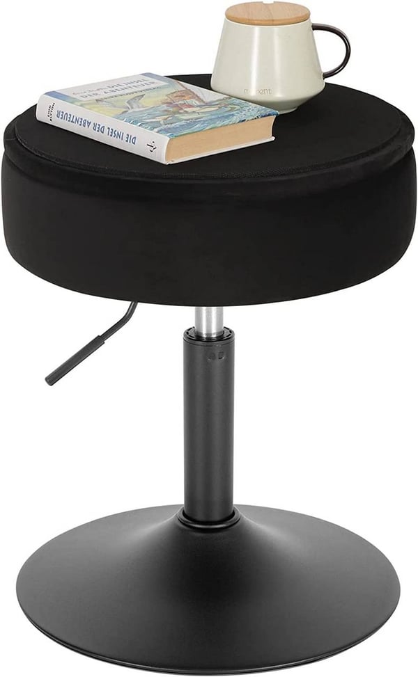 Rootz Justerbar Velvet Barstol - Bordstol - Køkkentaburet - Holdbar, Alsidig, Opbevaring - Sæde Dia 39,5 cm, Ht 49,5-65 cm, Base Dia 38,5 cm