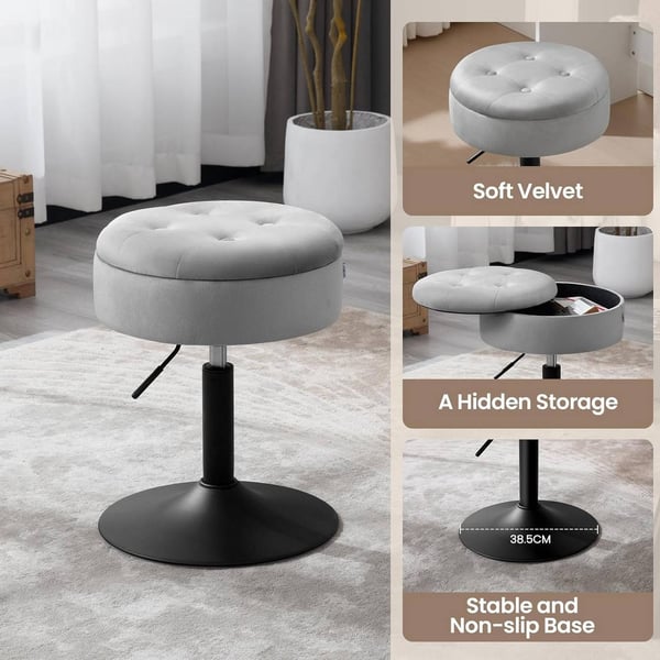 Rootz Justerbar Velvet Barstol - Bordstol - Drejeligt sæde - Holdbar, multifunktionel, opbevaring - 39,5 cm x 49,5-65 cm