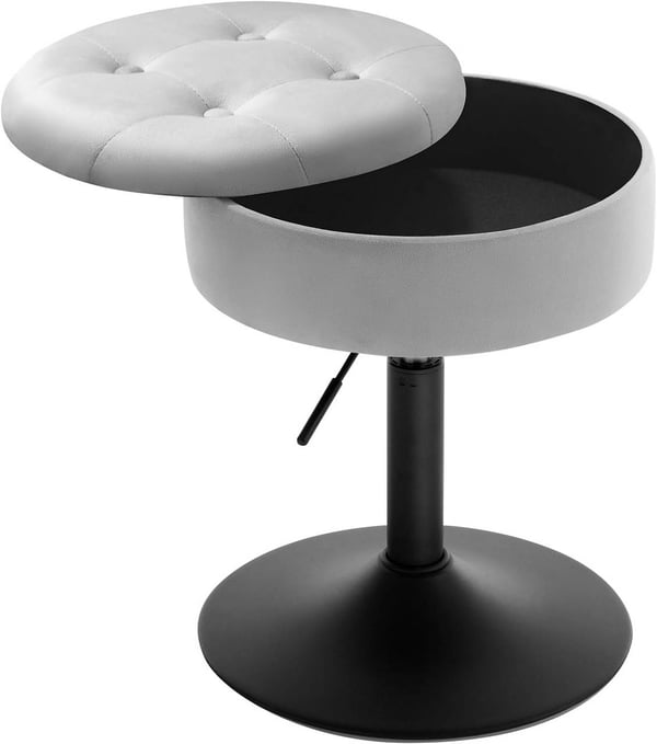 Rootz Justerbar Velvet Barstol - Bordskammel - Køkkentaburet - Holdbar, Multifunktionel, Opbevaringsplads - 39,5 cm Sædediameter, Højde 49,5-65 cm