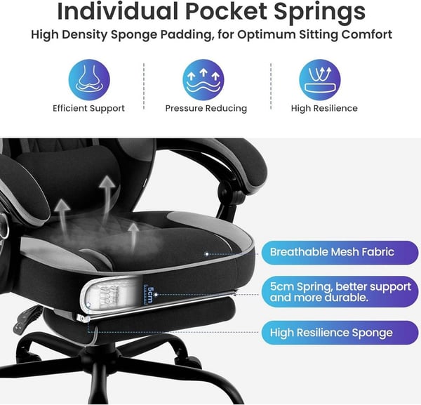 Rootz Ultimate Gaming Chair - Kontorstol - Ergonomisk stol - Pocket Spring Pude - Åndbar Mesh - Justerbar komfort - 120-127,5 cm x 57 cm x 51,5 cm