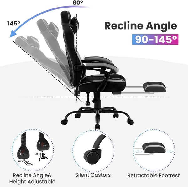 Rootz Ultimate Gaming Chair - Kontorstol - Ergonomisk stol - Pocket Spring Pude - Åndbar Mesh - Justerbar komfort - 120-127,5 cm x 57 cm x 51,5 cm
