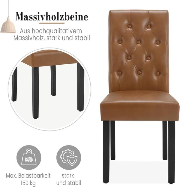 Rootz Spisestuestol - Højrygget Stol - Imiteret læderstol - Ergonomisk design - Nem vedligeholdelse - Robust konstruktion - 44cm x 99cm x 59cm