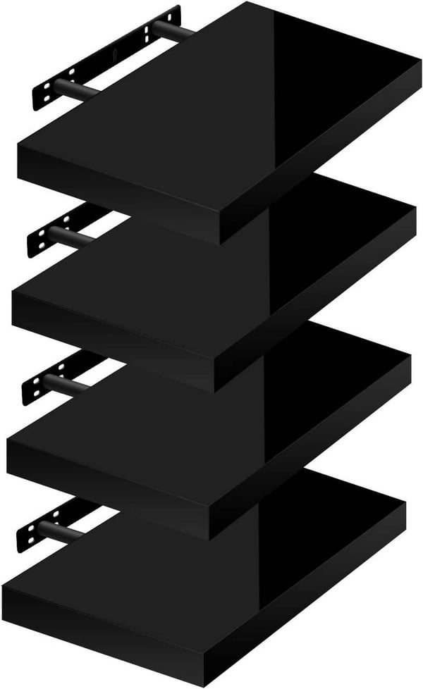 Rootz sæt med 4 væghylder - Displayhylder - Opbevaringsreoler - Holdbar MDF & PVC finer - Nem installation - Fugtbestandig - Understøtter op til 15 kg