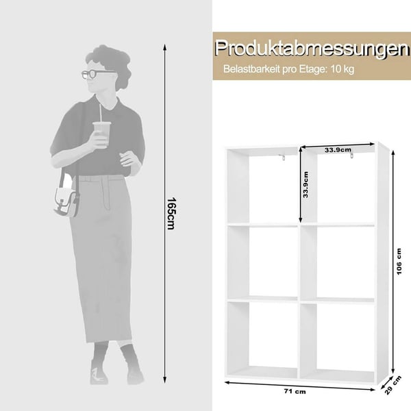 Rootz Modern White Boghylde - Opbevaringsorganisering - Displayhylde - Pladsbesparende, Alsidig, Robust - 71 cm x 106 cm x 29 cm