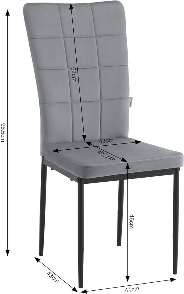 Rootz spisestuestole Sæt med 4 - Fløjlsstole - Polstrede stole - Ergonomisk højt ryglæn - Holdbare metalben - Alsidig brug - 42,5 cm x 96,5 cm x 57,5