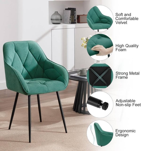 Rootz Velvet spisestuestol - Elegant stol - Komfortabel siddeplads - Luksuriøs fløjl - Holdbar metalramme - Ergonomisk design - 56cm x 83,5cm x 53cm