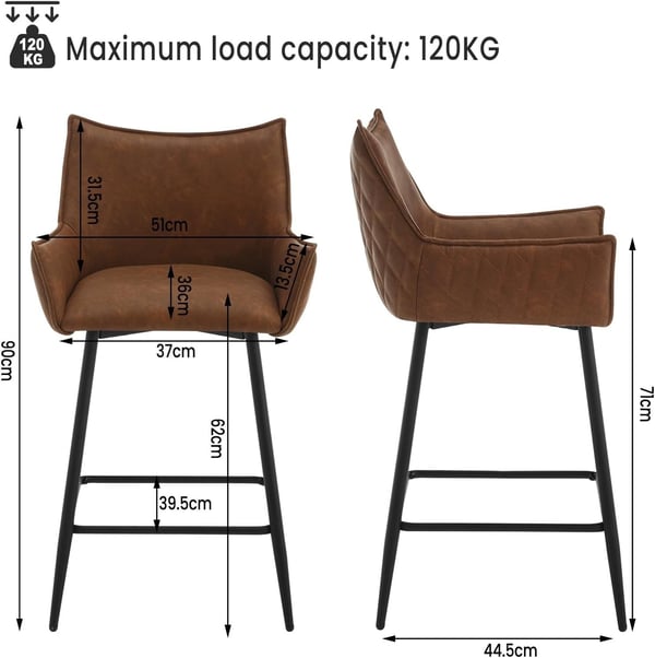 Rootz Vintage keinonahkainen baarijakkara - Työpöytäjakkara - Retro baarijakkara - Ergonominen muotoilu - Tukeva rakenne - Tyylikäs tyyli - 51cm x 90c