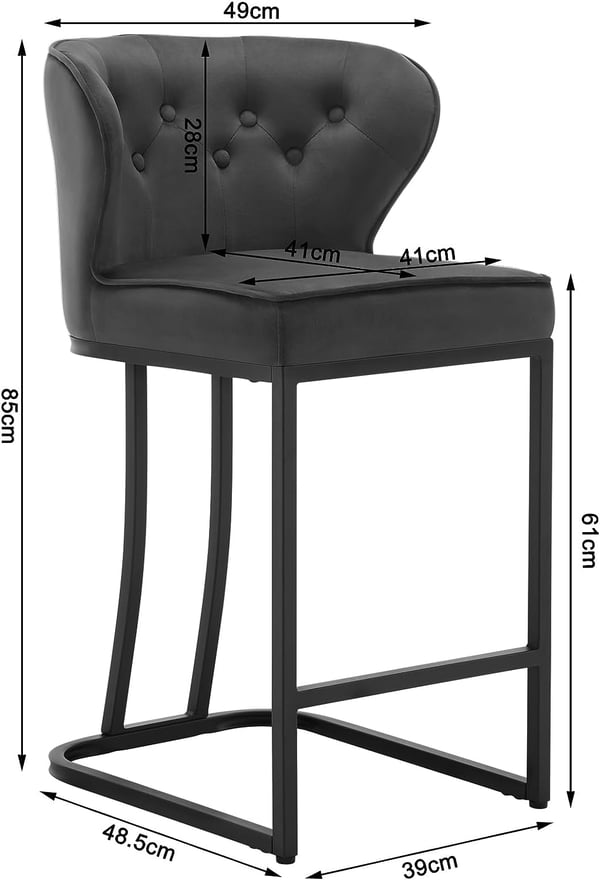 Rootz Velvet Barstol - Bordskammel - Polstret stol - Komfortable siddepladser - Holdbart stel - Ergonomisk design - 49 cm x 85 cm x 48,5 cm
