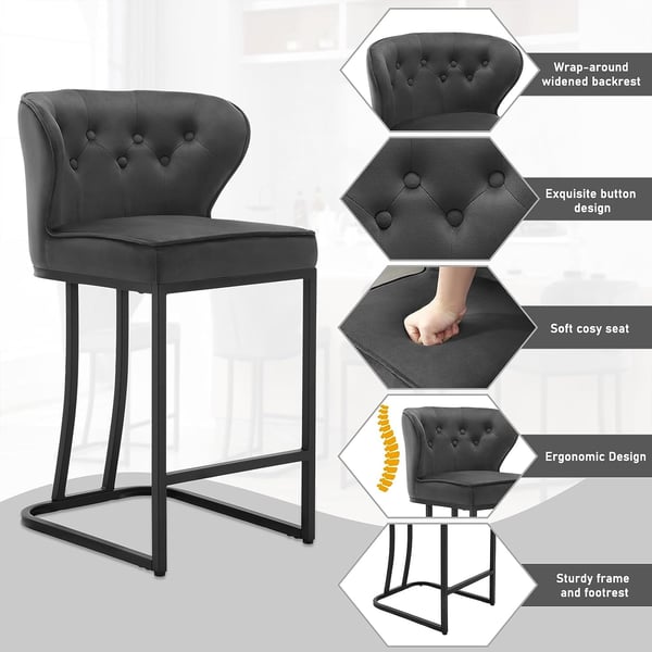 Rootz Velvet Barstol - Bordskammel - Polstret stol - Komfortable siddepladser - Holdbart stel - Ergonomisk design - 49 cm x 85 cm x 48,5 cm