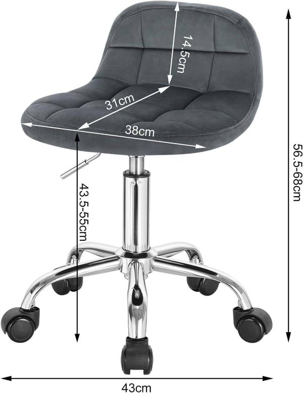 Rootz Velvet kontorstol - Justerbar skrivebordsstol - Ergonomisk drejestol - Komfortabel, fleksibel, ergonomisk design - 56,5 cm-68 cm x 38 cm x 31 cm