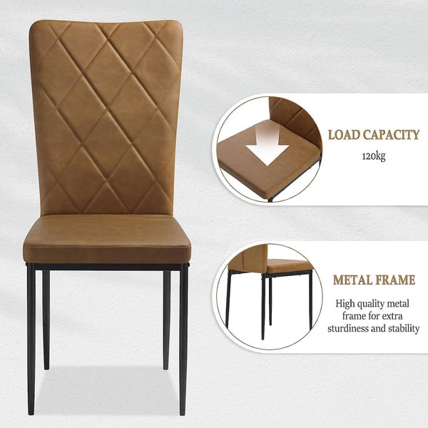 Rootz spisestuestole Sæt med 4 - Køkkenstole - Imiteret læderstole - Komfortable siddepladser - Ergonomisk rygstøtte - Holdbare metalben - 42 cm x 94,