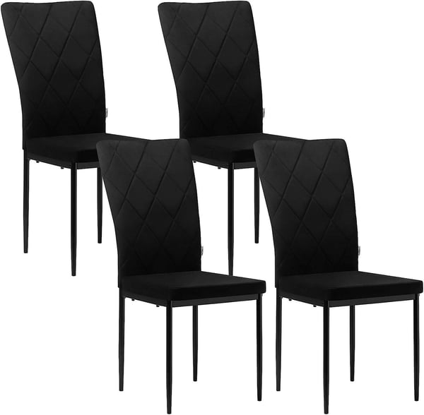 Rootz Spisestuestole Sæt med 4 - Fløjlsstole - Høj ryg, Metalben - Komfortable, Ergonomiske, Holdbare - 42 cm x 94,5 cm x 59 cm - Sort