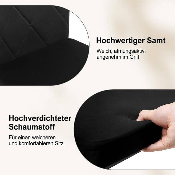 Rootz Spisestuestole Sæt med 4 - Fløjlsstole - Høj ryg, Metalben - Komfortable, Ergonomiske, Holdbare - 42 cm x 94,5 cm x 59 cm - Sort