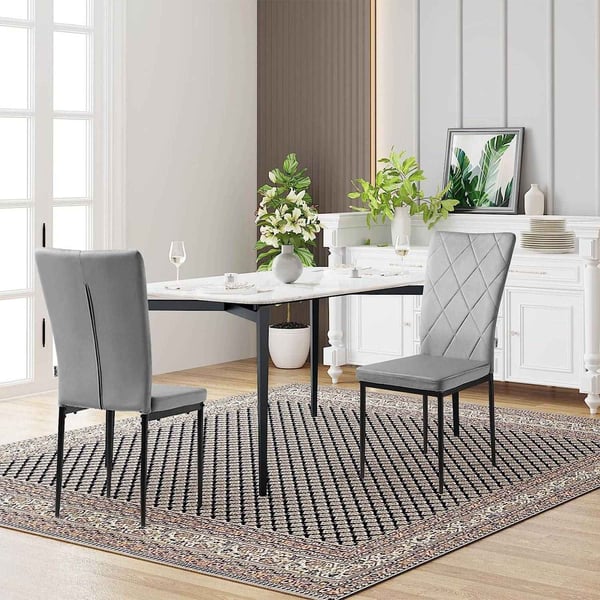 Rootz Spisestuestole Sæt med 4 - Velvet High Back Chairs - Metal Ben Stole - Komfortable, Ergonomiske, Holdbare - Mørkegrå - 42cm x 94,5cm x 59cm