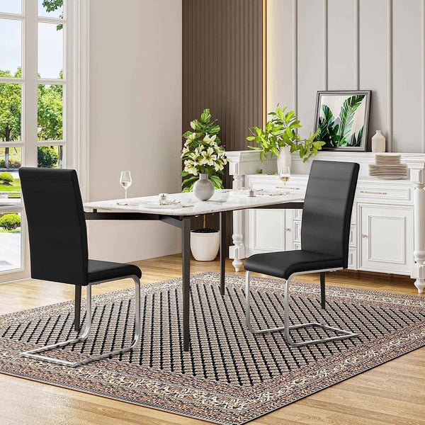 Rootz Spisestuestole Sæt med 4 - Gyngestol - Høje ryglæn - Sort imiteret læder - Stabil, Ergonomisk, Gulvvenlig - 41 cm x 100 cm x 55,5 cm