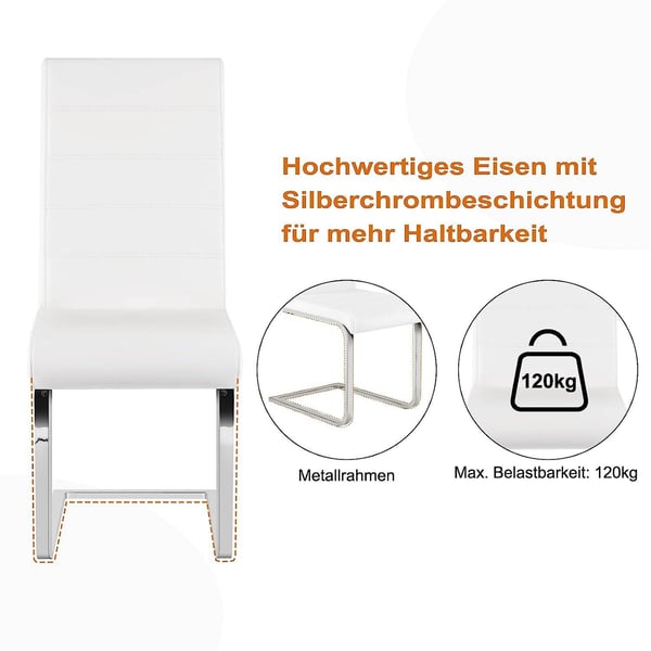 Rootz Spisestuestole Sæt med 4 - Gyngestol - Højt ryglæn - Hvidt imiteret læder - Ergonomisk og stabilt - Gulvbeskyttelse - 41cm x 100cm x 55,5cm