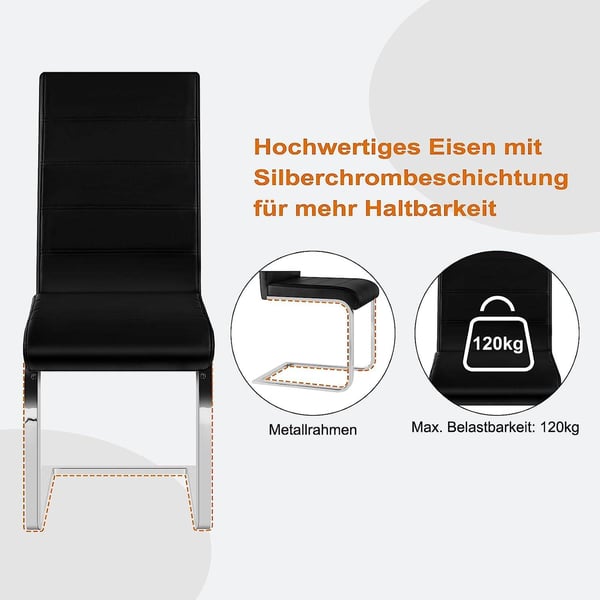 Rootz spisestuestole Sæt med 2 - Gyngestol - Høje ryglæn - Sort kunstlæder - Stabil og sikker - Ergonomisk komfort - Gulvvenligt design - 41 cm x 100