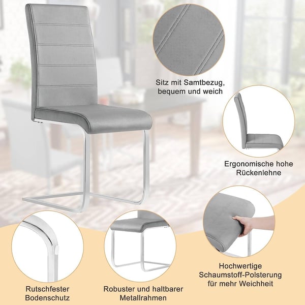 Rootz Spisestuestole Sæt med 4 - Cantilever-stole - Højt ryglæn - Fløjlsbetræk - Stabilt metalstel - Ergonomisk design - Gulvbeskyttelse - 41 cm x 100