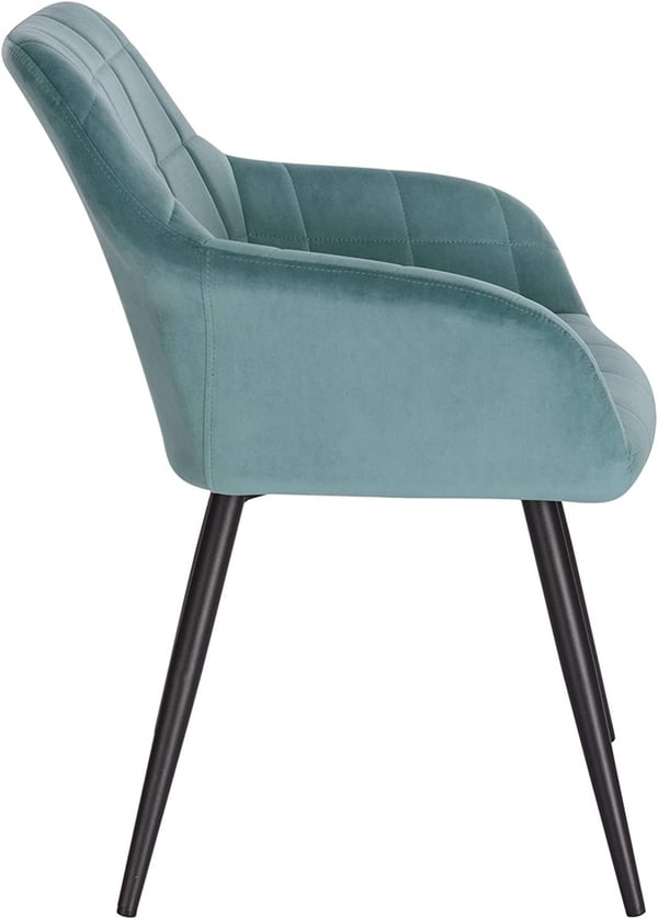 Rootz sæt med 6 spisestuestole - Fløjlslænestole - Turkis metalben - Komfortable, Ergonomiske, Stabile - 49cm x 43cm x 81cm