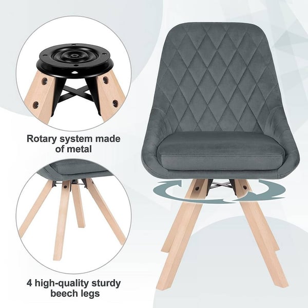 Rootz sæt med 2 drejelige spisestuestole - Fløjls spisestuestole - Roterende stole - Komfortabelt ergonomisk design - Holdbare bøgetræben - 84cm x 40c