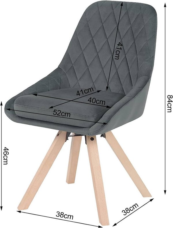 Rootz sæt med 2 drejelige spisestuestole - Fløjls spisestuestole - Roterende stole - Komfortabelt ergonomisk design - Holdbare bøgetræben - 84cm x 40c