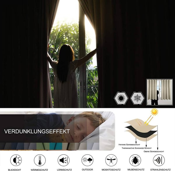 Rootz Premium mørklægningsgardiner - Mørklægningsgardiner - Termisk isolerede paneler - Støjreduktion - Energibesparende - Nem installation - 135 cm x