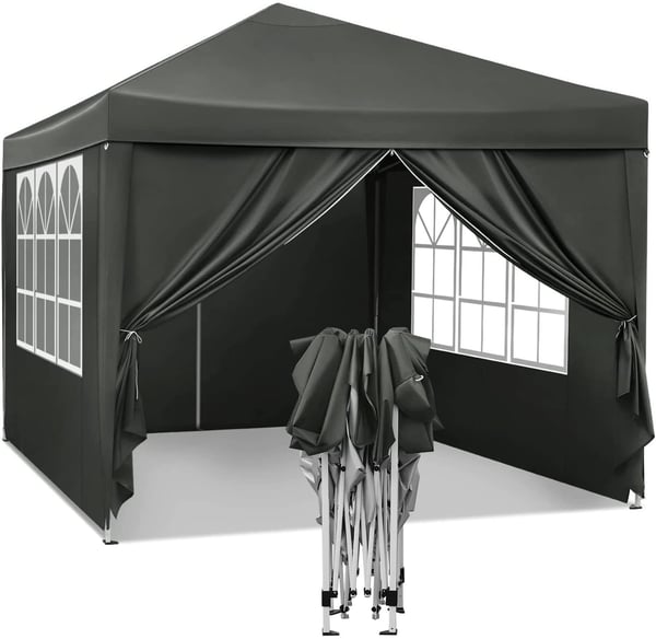 Rootz Gazebo Pop-Up telt - Vandtæt Pagoda - Solafskærmning - UV-beskyttelse, Regnbestandig, Nem opsætning - Metal og 210D Oxford-stof - 3 x 3 m Grå