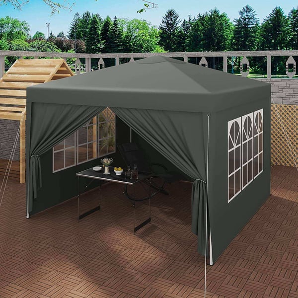 Rootz Gazebo Pop-Up telt - Vandtæt Pagoda - Solafskærmning - UV-beskyttelse, Regnbestandig, Nem opsætning - Metal og 210D Oxford-stof - 3 x 3 m Grå
