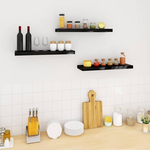 Rootz Sæt med 3 væghylder - Displayhylder - Opbevaringshylder - Holdbar MDF & PVC finer - Fugtbestandig - Nem installation - 80x22,9x3,8cm