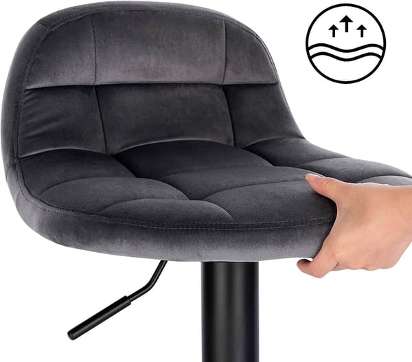 Rootz Velvet Barstol - Justerbar bordstol - Drejelig barstol - High-Density Foam Comfort - Robust metalstel - Fleksibel Højde 62-83cm - 39cm x 30cm