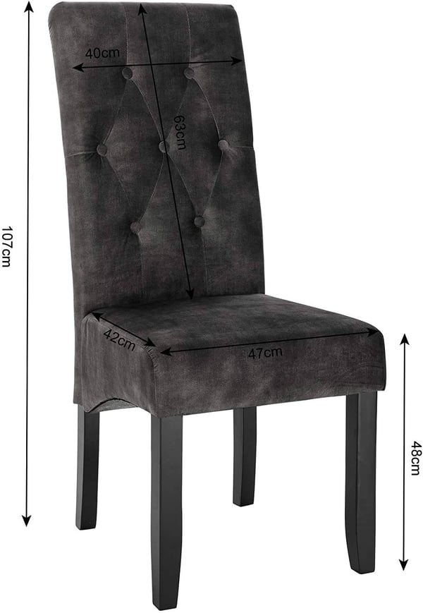 Rootz sæt med 4 spisestuestole - Fløjlspolstret - Højryggede stole - Elegant design - Robust konstruktion - Forbedret komfort - 107 cm x 47 cm x 42 cm