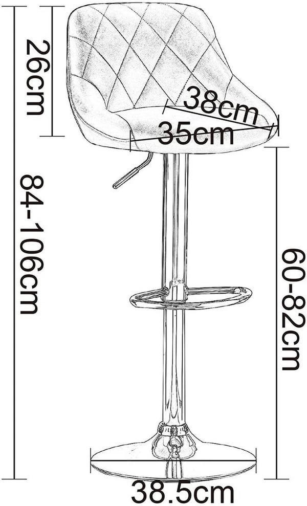 Rootz Justerbar Barstol i imiteret læder - Bordstol - Drejelig skammel - Komfortabel polstring - Højde fleksibel - Holdbar konstruktion - 38cm x 35cm,