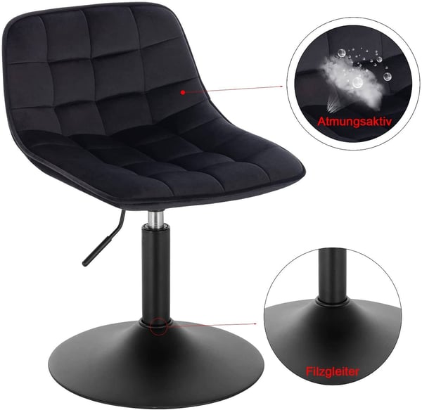 Rootz Velvet Barstol - Bordskammel - Justerbar drejestol - Ergonomisk design, holdbar konstruktion, gulvbeskyttelse - 35cm x 42,5cm, Højde 60,5cm-72cm