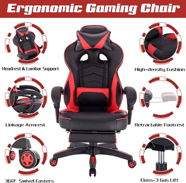 Rootz Ultimate Gaming Chair - Kontorstol - Ergonomisk computerstol - Justerbar, holdbar, nem montering - 121cm-128cm x 45cm-52cm