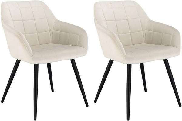 Rootz sæt med 2 spisestuestole - Fløjlslænestole - Cremehvide metalben - Komfortable og ergonomiske - Holdbar og stabil - Alsidig og stilfuld - 49 cm