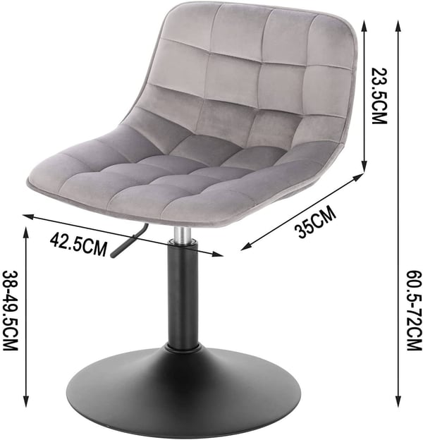 Rootz Barstol - Bordskammel - Justerbar barstol - Ergonomisk design - Skumpolstret - Skridsikker base - Fløjl og metal - 35 cm x 42,5 cm x 60,5-72 cm