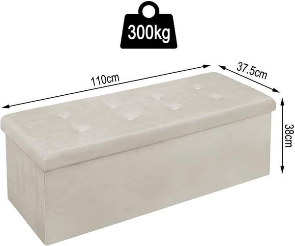 Rootz Velvet Opbevaringsskammel - Ottoman, Fodstøtte - 118L Kapacitet, Sammenfoldelig, Holdbar - 110 cm x 38 cm x 37,5 cm