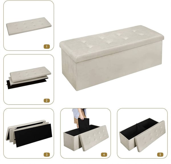 Rootz Velvet Opbevaringsskammel - Ottoman, Fodstøtte - 118L Kapacitet, Sammenfoldelig, Holdbar - 110 cm x 38 cm x 37,5 cm