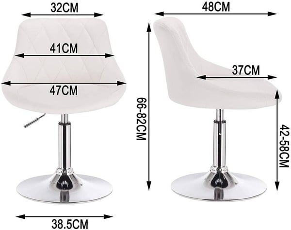 Rootz sæt med 2 barstole - Bordskamler - Justerbare drejestole - Komfortable, alsidige, robuste - Hvidt imiteret læder - 66cm-82cm x 47cm x 37cm