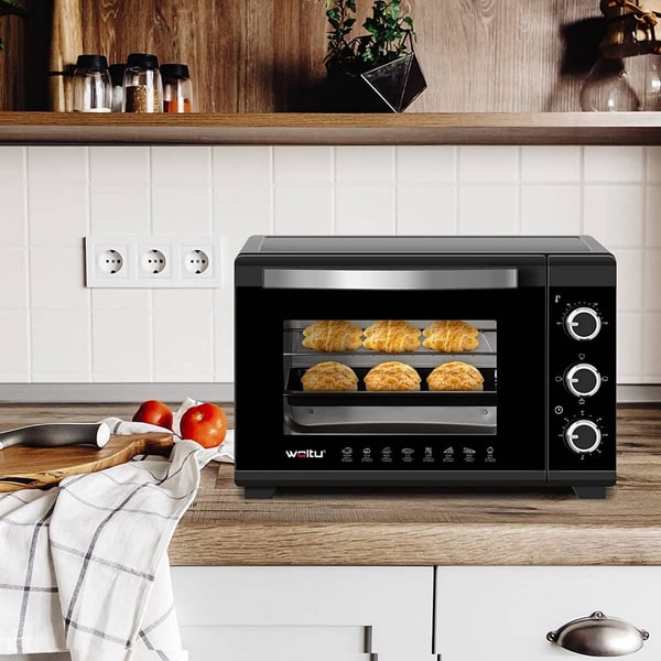 Rootz Mini Ovn - Kompakt elektrisk ovn - Bordplade - Justerbar temperatur, timerstyring, alsidigt tilbehør - Sikker dobbelt glasdør - 47,4 cm x 29,5 c