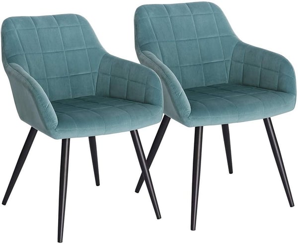Rootz sæt med 2 spisestuestole - Lænestole med fløjlssæde - Turkis metalben - Komfortable og ergonomiske - Holdbar og stabil - Stilfuld og alsidig - 4