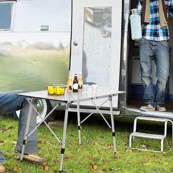 Rootz aluminium campingbord - bærbart foldebord - justerbart udendørs bord - robust, vejrbestandigt, let - 68,5 cm x 59-78,5 cm x 120 cm