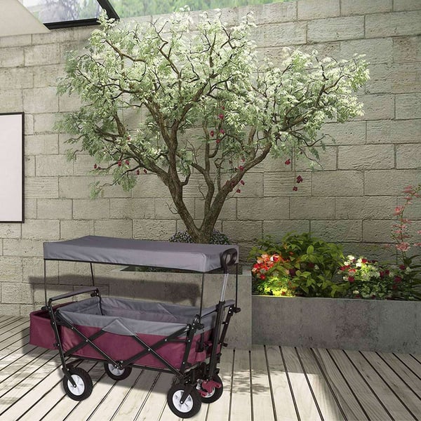 Rootz foldbar håndvogn med tag - Brugsvogn - Havevogn - Holdbar 600D polyester - Nem opbevaring - Kraftig 80 kg Kapacitet - 120 cm x 51 cm x 93 cm
