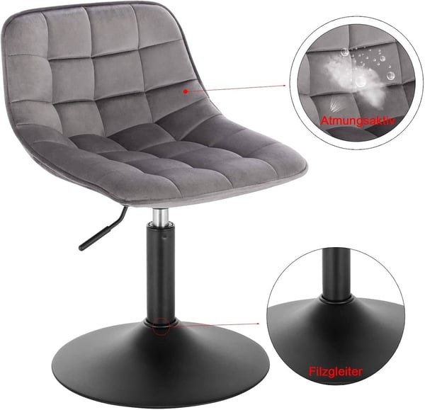 Rootz Velvet Metal Barstol - Bordskammel - Justerbar stol - Komfortable siddepladser - Ergonomisk design - Holdbar konstruktion - 35 cm x 42,5 cm x 60