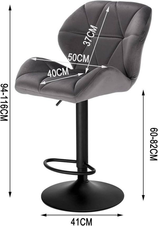 Rootz Barstol - Justerbar bordstol - Drejelig barstol - Ergonomisk design - Holdbar fløjl - Stilfuldt metalstel - 94cm-116cm x 50cm x 40cm
