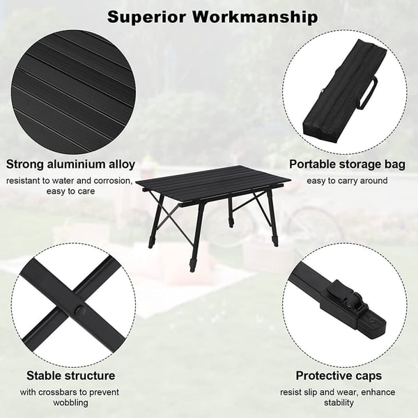 Rootz Ultimate Camping Table - Ulkopöytä - Kannettava työpöytä - Säänkestävä, Säädettävä korkeus, Kevyt - 52,2 cm x (45 cm - 72 cm) x 90 cm
