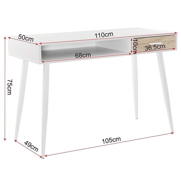 Rootz moderne skrivebord med skuffe - Kontorbord - Arbejdsstation - Rigelig opbevaring - Holdbar og ridsefast - Glat funktionalitet - 50 cm x 75 cm x